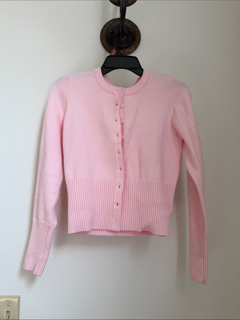Classic Pink Crewneck Button-Up Cardigan